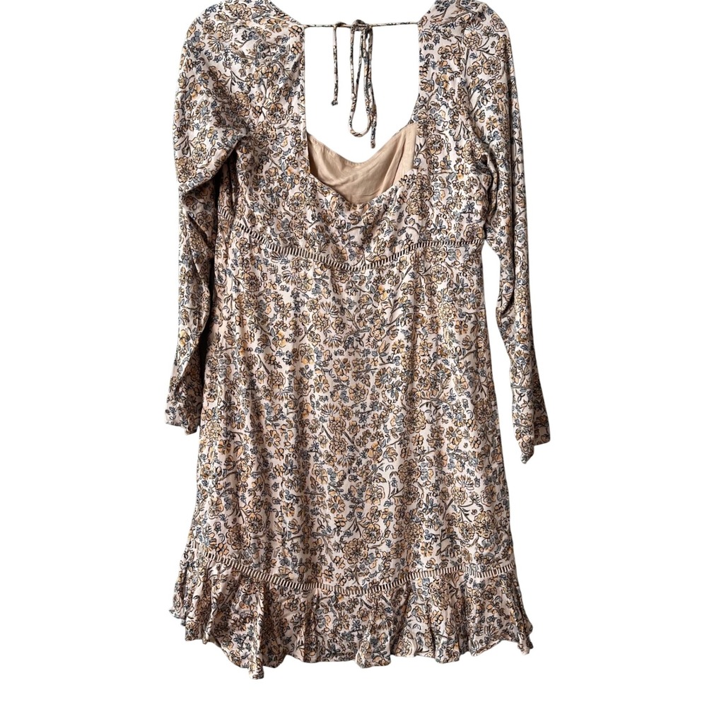 Free People Mini Dress Boho Fall Floral Print Long Sleeve Women 12 Large - Picture 5 of 8